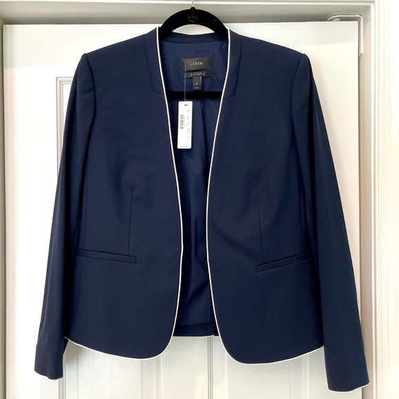 NWT J. Crew Navy and White Tipped Blazer in Italian Wool - Picture 3 of 5